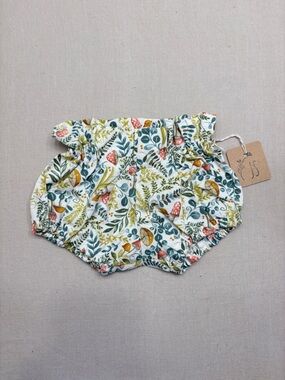 Floral Woodland Diaper Cover in White, Green & Rust - Boutique Design 6-9 months